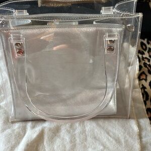Vintage 90s Stuart Weitzman PVC top handle tote w removable leather clutch